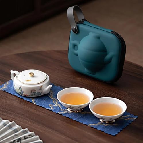 SCZMBLTLNV Teekannen 1 Topf 2 Tassen Retro Tragbare Tee-Set Keramik Reise Lagerung Tasche Teegeschirr Set Wärme Isolierung Container Porzellan-Teeservice Tragbares Teeservice von SCZMBLTLNV