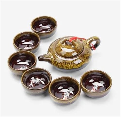 SCZMBLTLNV Teekannen 7 Teiliges Tee Set Exquisites Seladon Bestehend Aus 6 Tassen Und 1 Teekanne Marke Kung Fu Teetasse Einzigartiges Porzellan-Teeservice Tragbares Teeservice(B) von SCZMBLTLNV