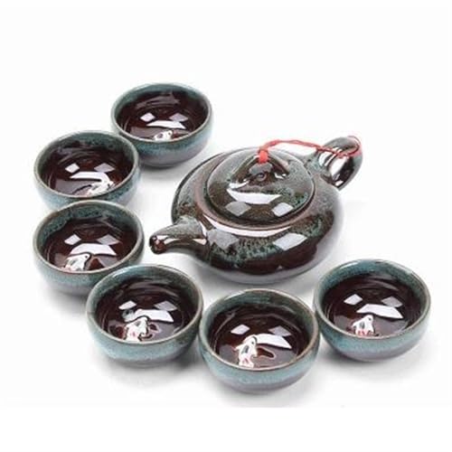SCZMBLTLNV Teekannen 7 Teiliges Tee Set Exquisites Seladon Bestehend Aus 6 Tassen Und 1 Teekanne Marke Kung Fu Teetasse Einzigartiges Porzellan-Teeservice Tragbares Teeservice(C) von SCZMBLTLNV