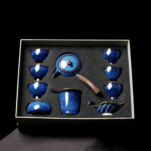 SCZMBLTLNV Teekannen Chinesische Jianzhan Teekanne Tasse Set Japanische Einfache Tianmu Glasur Seitengriff Kungfu Keramik Teegeschirr Geschenkbox Porzellan-Teeservice Tragbares Teeservice(A) von SCZMBLTLNV