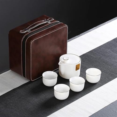 SCZMBLTLNV Teekannen Chinesische Teetasse Keramik Porzellan Tragbare Reise Teekanne Und Tasse Set Kung Fu Tee Teezeremonie Porzellan-Teeservice Tragbares Teeservice(A) von SCZMBLTLNV