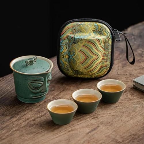 SCZMBLTLNV Teekannen Chinesischen Stil Retro Sanxingdui Tragbare Keramik Reise Tee Set Outdoor Maker Tasse Aschenbecher Porzellan-Teeservice Tragbares Teeservice(B) von SCZMBLTLNV