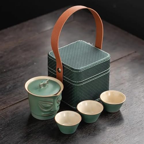 SCZMBLTLNV Teekannen Chinesischen Stil Retro Sanxingdui Tragbare Keramik Reise Tee Set Outdoor Maker Tasse Aschenbecher Porzellan-Teeservice Tragbares Teeservice(C) von SCZMBLTLNV