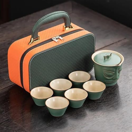 SCZMBLTLNV Teekannen Chinesischen Stil Retro Sanxingdui Tragbare Keramik Reise Tee Set Outdoor Maker Tasse Aschenbecher Porzellan-Teeservice Tragbares Teeservice(D) von SCZMBLTLNV