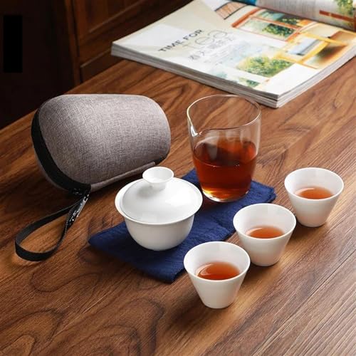 SCZMBLTLNV Teekannen Chinesisches Teeservice Keramik Tragbare Teekanne Set Outdoor Reise Teetassen Teezeremonie Teetasse Porzellan-Teeservice Tragbares Teeservice(A) von SCZMBLTLNV