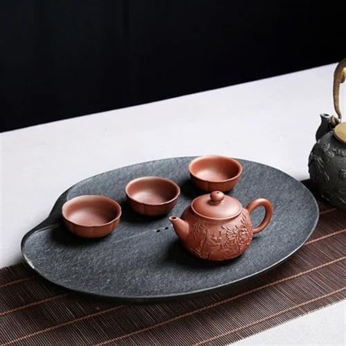 SCZMBLTLNV Teekannen Fachplatte Teetablett Wasserkocher Küchenhelfer Stein Schwarz Kaffeegeschirr Teegeschirr Bürozubehör Porzellan-Teeservice Tragbares Teeservice(40x30x3cm) von SCZMBLTLNV