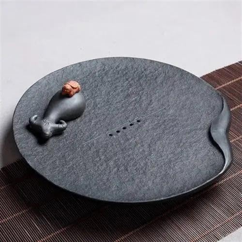 SCZMBLTLNV Teekannen Fachplatte Teetablett Wasserkocher Küchenhelfer Stein Schwarz Kaffeegeschirr Teegeschirr Bürozubehör Porzellan-Teeservice Tragbares Teeservice(40x40x3cm) von SCZMBLTLNV