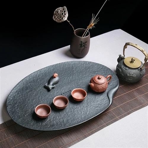 SCZMBLTLNV Teekannen Fachplatte Teetablett Wasserkocher Küchenhelfer Stein Schwarz Kaffeegeschirr Teegeschirr Bürozubehör Porzellan-Teeservice Tragbares Teeservice(60x40x3cm) von SCZMBLTLNV