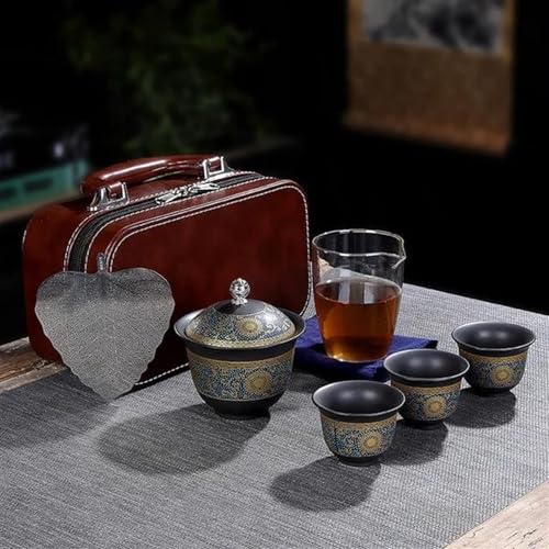 SCZMBLTLNV Teekannen Gehobene Tee Sets Chinesisches Kung Fu Teeset Tragbare Keramik Teetasse Porzellan Service Teetassen Tasse Teezeremonie Teekanne Porzellan-Teeservice Tragbares Teeservice(B) von SCZMBLTLNV