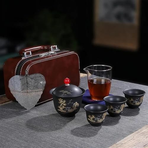 SCZMBLTLNV Teekannen Gehobene Tee Sets Chinesisches Kung Fu Teeset Tragbare Keramik Teetasse Porzellan Service Teetassen Tasse Teezeremonie Teekanne Porzellan-Teeservice Tragbares Teeservice(D) von SCZMBLTLNV