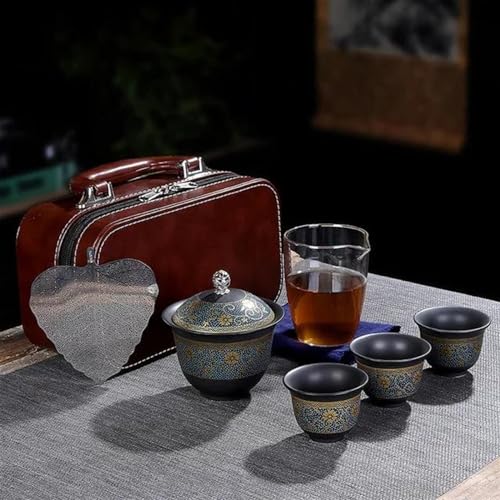 SCZMBLTLNV Teekannen Gehobene Tee Sets Chinesisches Kung Fu Teeset Tragbare Keramik Teetasse Porzellan Service Teetassen Tasse Teezeremonie Teekanne Porzellan-Teeservice Tragbares Teeservice(E) von SCZMBLTLNV