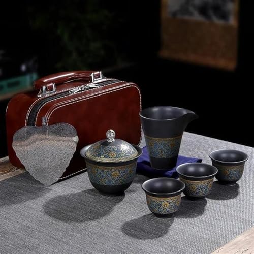 SCZMBLTLNV Teekannen Gehobene Tee Sets Chinesisches Kung Fu Teeset Tragbare Keramik Teetasse Porzellan Service Teetassen Tasse Teezeremonie Teekanne Porzellan-Teeservice Tragbares Teeservice(F) von SCZMBLTLNV