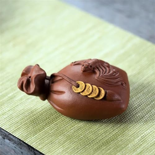 SCZMBLTLNV Teekannen Handgefertigte Skulptur Kunsthandwerk Heim-Tee-Set Zubehör Yixing-Teehaustier Geld Glücksbringer Lila Ton Ornamente Porzellan-Teeservice Tragbares Teeservice(A) von SCZMBLTLNV