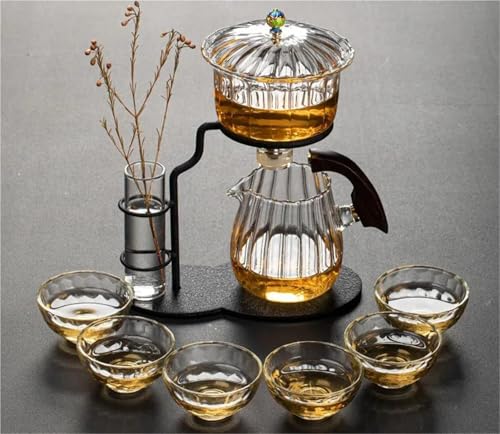 SCZMBLTLNV Teekannen Haushalt Pu'er Duftenden Kung Fu Tee Tee-Set Infuser Trinken Kreative Blume Anordnung Teekanne Glas Faul Automatische, Der Porzellan-Teeservice Tragbares Teeservice(Type-C) von SCZMBLTLNV
