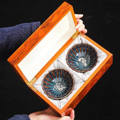 SCZMBLTLNV Teekannen Ofenwechsel Tianmu Glasur Jianzhan Teetasse Handgefertigtes Eingelegtes Silbernes Teetassen Set Kung Fu Tee Keramik Meistertasse Porzellan-Teeservice Tragbares Teeservice(A) von SCZMBLTLNV