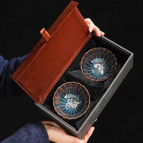 SCZMBLTLNV Teekannen Ofenwechsel Tianmu Glasur Jianzhan Teetasse Handgefertigtes Eingelegtes Silbernes Teetassen Set Kung Fu Tee Keramik Meistertasse Porzellan-Teeservice Tragbares Teeservice(D) von SCZMBLTLNV