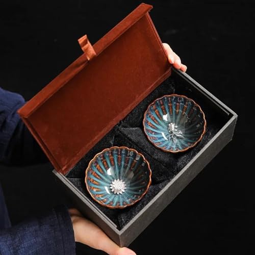 SCZMBLTLNV Teekannen Ofenwechsel Tianmu Glasur Jianzhan Teetasse Handgefertigtes Eingelegtes Silbernes Teetassen Set Kung Fu Tee Keramik Meistertasse Porzellan-Teeservice Tragbares Teeservice(F) von SCZMBLTLNV