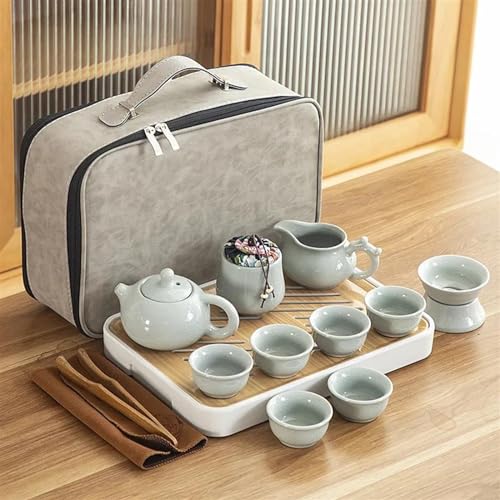 SCZMBLTLNV Teekannen Reise Keramik Kung Fu Tee Set Tablett Voll Tragbare Aufbewahrungstasche Kanne Tasse Porzellan-Teeservice Tragbares Teeservice(D) von SCZMBLTLNV