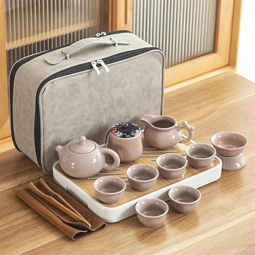 SCZMBLTLNV Teekannen Reise Keramik Kung Fu Tee Set Tablett Voll Tragbare Aufbewahrungstasche Kanne Tasse Porzellan-Teeservice Tragbares Teeservice(F) von SCZMBLTLNV
