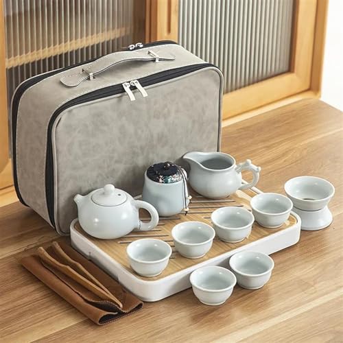 SCZMBLTLNV Teekannen Reise Keramik Kung Fu Tee Set Tablett Voll Tragbare Aufbewahrungstasche Kanne Tasse Porzellan-Teeservice Tragbares Teeservice(G) von SCZMBLTLNV