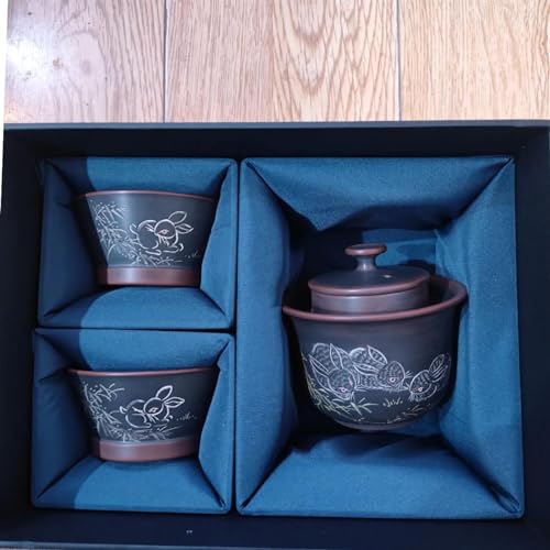 SCZMBLTLNV Teekannen Teeservice Elegant Einfache Verwendung Von Teekannen Nixing Pottery Zodiac Rabbit Handicraft Brew Teetasse Porzellan-Teeservice Tragbares Teeservice(C) von SCZMBLTLNV