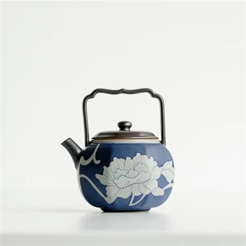 Teekannen 125ML Reine Hand Bemalt Pfingstrose Kunst Keramik Teekannen Kreative Suzi Achteckigen Griff Topf Tee Wasserkocher Mit Filter Kung Fu Teaset Porzellan-Teeservice Tragbares Teeservice(B) von SCZMBLTLNV