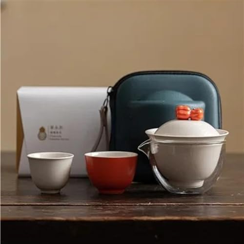 Teekannen Chinesische Kürbis Persimmon Reise Tee Set 1 Topf 3 Tassen Terrine Kung Fu Tee-Set Maker Tragbare Keramik Schnelle Tasse Geschenk Porzellan-Teeservice Tragbares Teeservice von SCZMBLTLNV