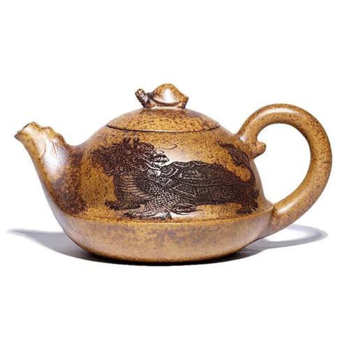 Teekannen Erz Hyperthermie Abschnitt Schlamm Tee Einweichen Wasserkocher Zisha Set Geschenk 430 Ml Lila Ton Teekanne Handgemachte Drachen Schildkröte Topf Roh Porzellan-Teeservice Tragbares Teeservice von SCZMBLTLNV