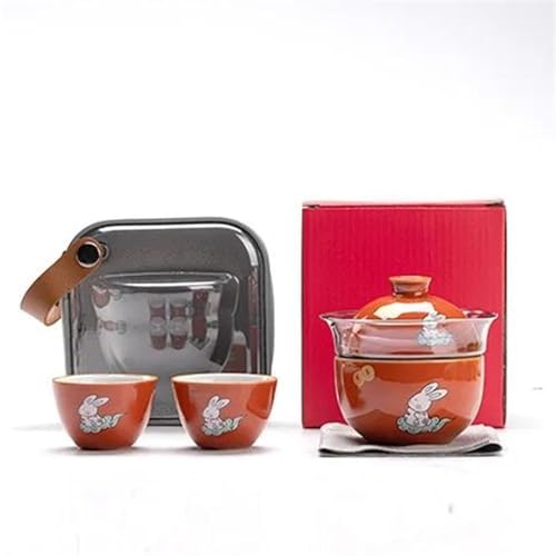 Teekannen Outdoor Keramik Schnelle Tasse Kaninchen Jahr Geschenke Front Brilliant Reise Tee Set Glas Abdeckung Schüssel Maker Teekanne Tragbare Porzellan-Teeservice Tragbares Teeservice(C) von SCZMBLTLNV