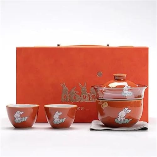 Teekannen Outdoor Keramik Schnelle Tasse Kaninchen Jahr Geschenke Front Brilliant Reise Tee Set Glas Abdeckung Schüssel Maker Teekanne Tragbare Porzellan-Teeservice Tragbares Teeservice(D) von SCZMBLTLNV