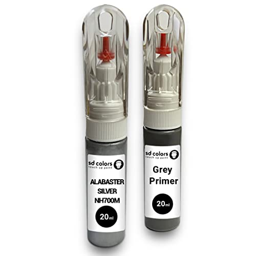 SD COLORS Alabaster Silver NH700M Kompatibel mit Honda Lackstift Reparatur-Set, 20 ml, glänzender Kratzer-Chip-Pinsel, Farbcode NH700M Alabaster-Silber (Farbe + Grundierung) von SD COLORS