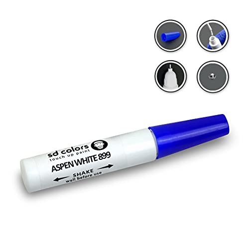 SD COLORS Aspen White Lackstift-Reparatur-Set, 12 ml, Pinsel mit Kratzabsplitterung, Farbcode 899 (Just Paint) von SD COLORS