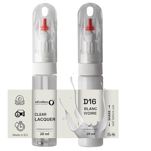SD COLORS Blanc Ivoire D16 Ausbesserungslack, 20 ML, praktischer Pinsel zur Reparatur von Kratzern (Farbe + Lack) von SD COLORS