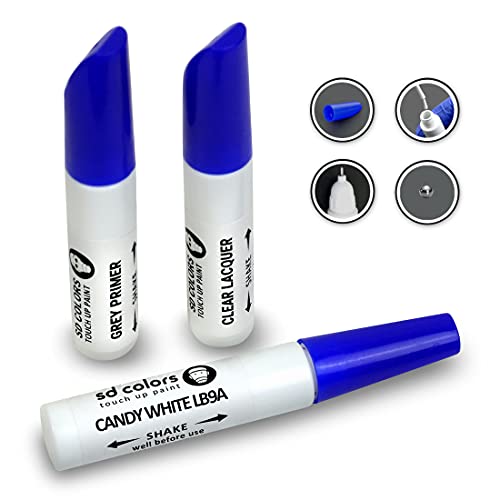 SD COLORS Candy White LB9A Lackstift Reparaturset für Kratzer, 12 ml, Candy White (Farbe + Grundierung + Lack) von SD COLORS