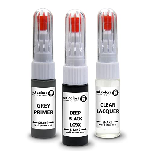 SD COLORS Lackstift LC9X Deep Black Pinsel Reparatur Fix (Lack + Lack + Grundierung), 3 Stück (1er Pack) von SD COLORS