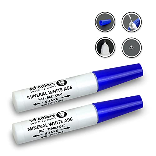 SD COLORS Mineral White A96 Lackstift-Reparatur-Set, 12 ml, mit Pinsel, Farbcode A96 (Just Paint) von SD COLORS