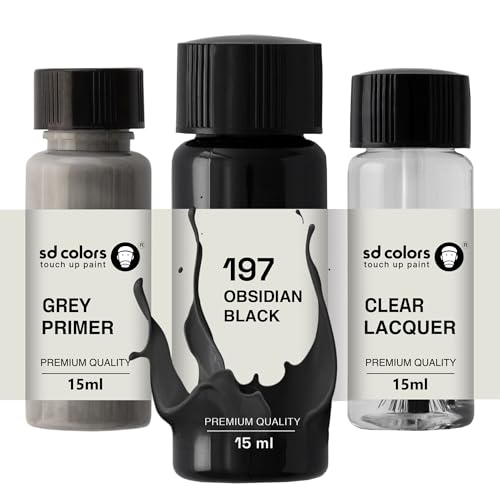 SD COLORS Obsidian Black 197 Ausbesserungslack, 8 ml, Reparatur-Pinsel, Farbcode 197 Obsidian-Schwarz (Lack + Lack + Grundierung) von SD COLORS