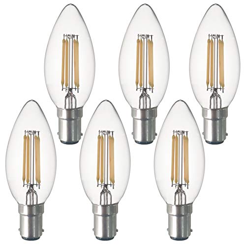 SD LUX B15 b15d Kerzenlampe, SBC-Filament, LED-Kerzenlabra-Glühbirnen, Vintage-Glühbirnen, C35, kein Flackern, kleiner Edison-Bajonett, 4 W (entspricht 40 W), 450 lm, Warmweiß, 2700 K, 6 Packungen von SD LUX