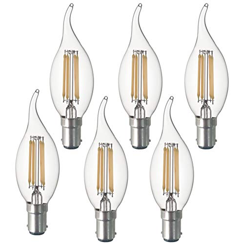 SD LUX B15 LED-Kerzenlampen, Vintage-Glühfaden, LED-Leuchtmittel, CA35, kein Flimmern, kleines Edison-Bajonettsockel, LED-Leuchtmittel, 4 W (entspricht 40 W), 450 lm, Warmweiß, 2700 K, 6 Packungen von SD LUX