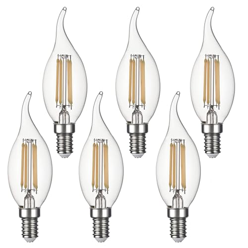 SD LUX E14 LED Lampe, 4W Filament Kerze Glühbirne, Klar, 40W Entspricht, Vintage-Stil, CA35, kein Flimmern, LED-Leuchtmittel, Kerzen 450 lm, Warmweiß, 2700 K, nicht dimmbar, 6er Pack von SD LUX