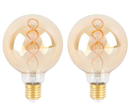 SD LUX E27 ES LED-Leuchtmittel Globe Vintage-Stil Glühfaden G95 Bernsteinfarben dimmbar kein Flackern Edison-Schraubgewinde LED-Glühbirnen–6W(entspricht 40W), 300lm Warmweiß 2200 K, 2Packungen von SD LUX