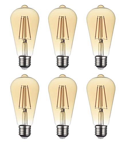 SD LUX Edison Glühbirne E27, Retro Glühbirne 6W LED Vintage Beleuchtung ST64 Amber glas,ohne Flimmern,Edison-Schraublampe 6 W (entspricht 60 W) 650 lm Warmweiß 2700K Nicht dimmbare 6er-Packs von SD LUX
