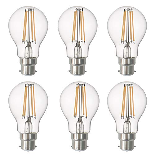 SD LUX LED Glühbirne Base Classic A Lampe B22 Bajonett, 8W 850 Lumen Filament Lampen, ersetzt 75W Glühfadenlampe, 2700K Warmweiß Glühbirnen,Schraube Edison Lampe, nicht dimmbar, 6er Pack von SD LUX