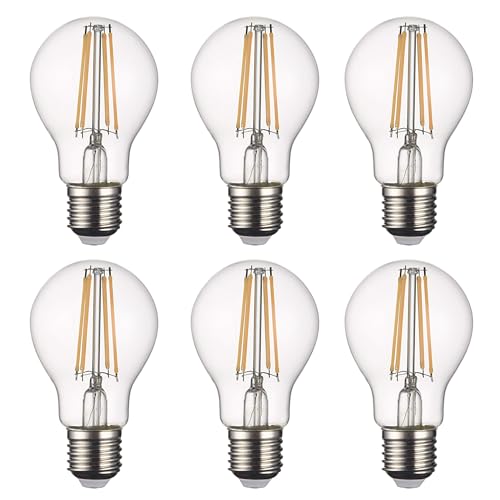 SD LUX LED Glühbirne Base Classic A Lampe E27, 8W 850 Lumen Filament Lampen, ersetzt 75W Glühfadenlampe, 2700K Warmweiß Glühbirnen,Schraube Edison Lampe, nicht dimmbar, 6er Pack von SD LUX