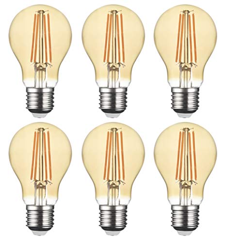 SD LUX LED Glühbirne Base Classic A Lampe E27 Amber glas, 8W 806 Lumen Filament Lampen, ersetzt 75W Glühfadenlampe, 2700K Warmweiß Glühbirnen,Schraube Edison Lampe, nicht dimmbar, 6er Pack von SD LUX