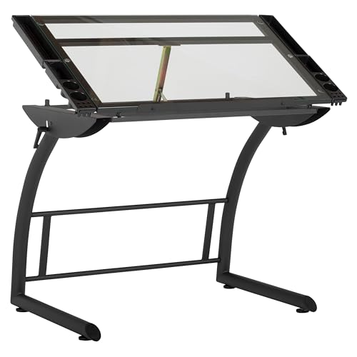 Studio Designs Triflex Zeichentisch, Metall, anthrazit/schwarz/klares Glas, 104 x 74 x 79 cm von SD STUDIO DESIGNS