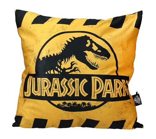 SD TOYS Caution Logo Jurassic Park Quadratisches Kissen, vakuumverpackt, 45 x 45 cm von SD TOYS