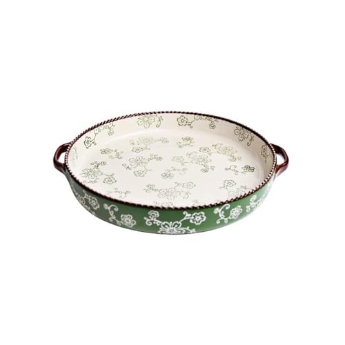 Auflaufformen Home Creative Double Ear Ceramic Baking Tray, Underglaze Color, High-temperature Resistant Multifunctional Pizza Tray Lasagneform(Green) von SDA287MZ