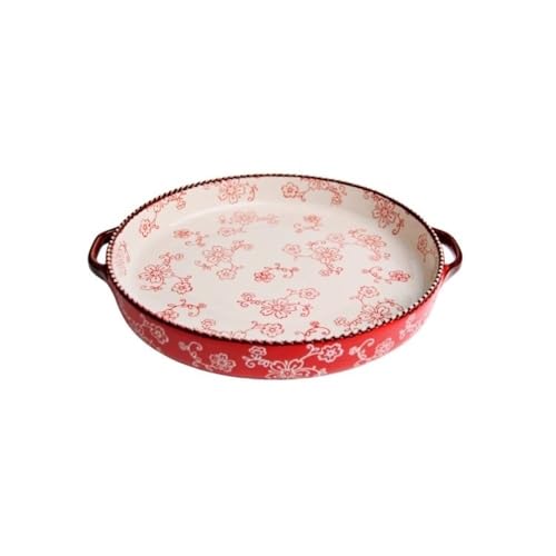 Auflaufformen Home Creative Double Ear Ceramic Baking Tray, Underglaze Color, High-temperature Resistant Multifunctional Pizza Tray Lasagneform(Red) von SDA287MZ
