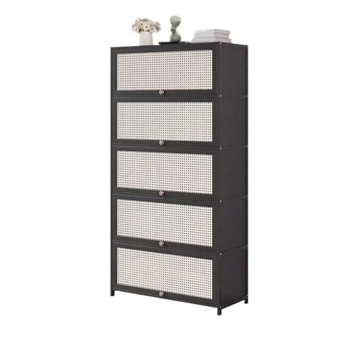 Bücherregal Mehrstöckiges Bambus-Organizer-Bücherregal mit aufklappbaren, gewebten Kunststofftüren mit Klappdeckel, for das Arbeitszimmer zu Hause oder als Präsentationsregal for die Aufbewahrung im B von SDA287MZ